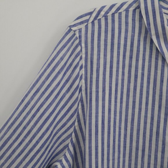 Chico's No-Iron Linen Shirt Womens XXL Blue Preppy Nautical Coastal Classic - Picture 9 of 16